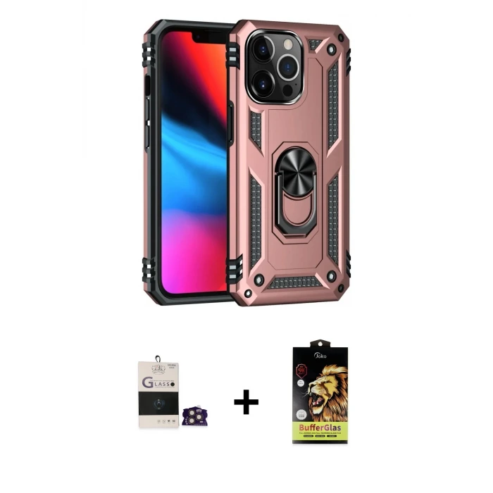 ieg™ iPhone 14 Pro Max Kılıf Ahenk Klasik Koleksiyonu - Siyah Buffer Cam Ekran Koruyucu + Bilvis Titan Kamera Lens - GD