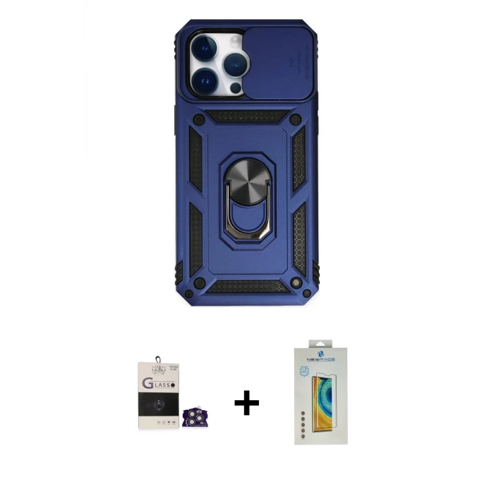 ieg™ iPhone 14 Pro Max Kılıf Ahenk Klasik - Siyah Polymer Nano Ekran Koruyucu + Bilvis Titan Kamera Lens - GS