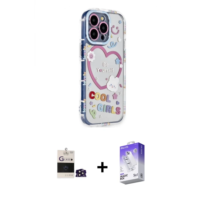 ieg™ iPhone 14 Pro Max Kılıf Ahenk Modern Serisi - Siyah Bilvis 5in1 3D Magic Cam Ekran Koruyucu + Bilvis Titan Kamera Lens - DNMR