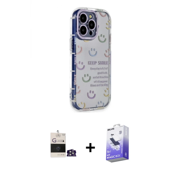 ieg™ iPhone 14 Pro Max Kılıf Ahenk Modern Serisi - Siyah Bilvis 5in1 5D Magic Hayalet Cam Ekran Koruyucu + Bilvis Titan Kamera Lens - GS