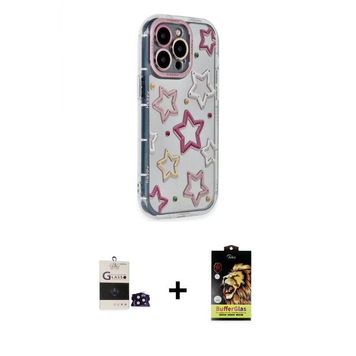 ieg™ iPhone 14 Pro Max Kılıf Ahenk Modern Serisi - Siyah Buffer Cam Ekran Koruyucu + Bilvis Titan Kamera Lens - SH