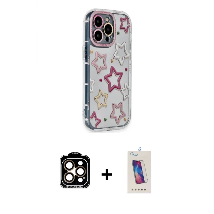 ieg™ iPhone 14 Pro Max Kılıf Ahenk Modern Serisi - Siyah Joko 5D Cam + PVD Metal Kamera Lens - TU