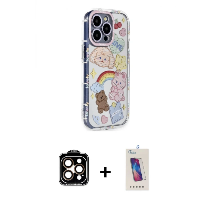 ieg™ iPhone 14 Pro Max Kılıf Ahenk Modern Serisi - Siyah Joko 5D Cam + PVD Metal Kamera Lens - TU