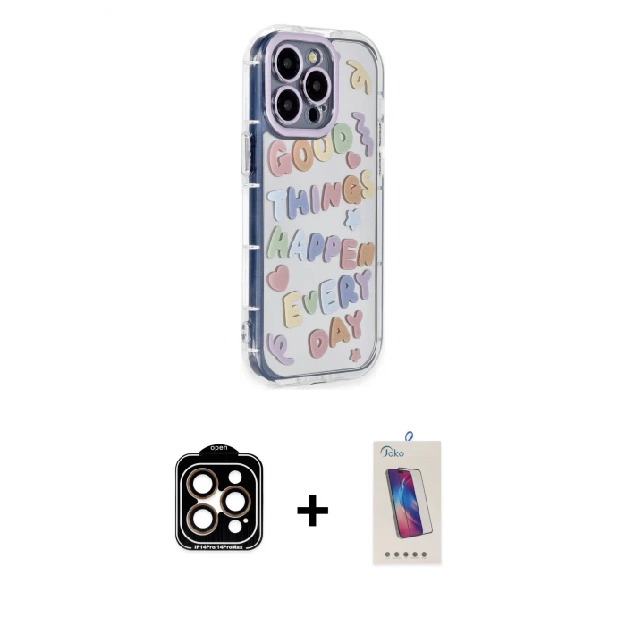 ieg™ iPhone 14 Pro Max Kılıf Ahenk Modern Serisi - Siyah Joko 5D Cam + PVD Metal Kamera Lens - TU