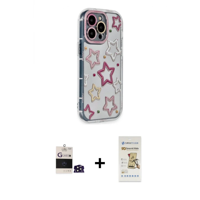 ieg™ iPhone 14 Pro Max Kılıf Ahenk Modern Serisi - Siyah Mat Seramik Nano Ekran Koruyucu + Bilvis Titan Kamera Lens - DNMR