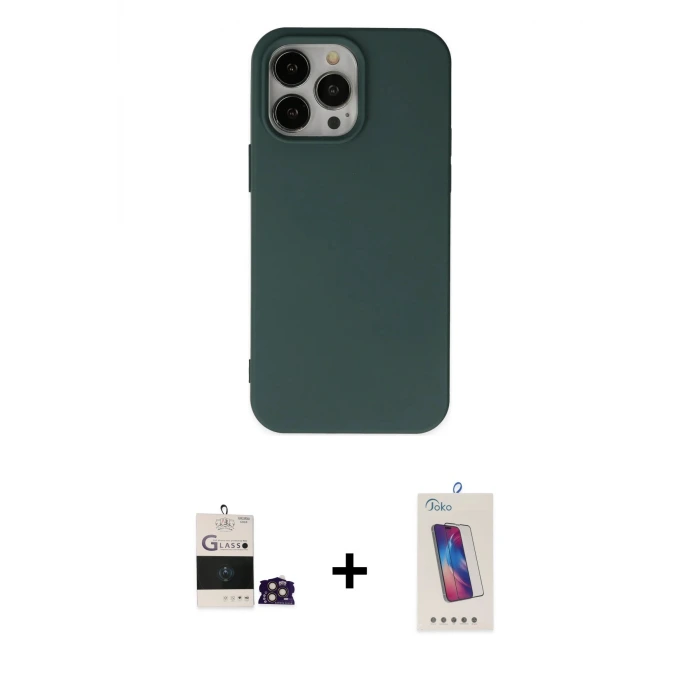 ieg™ iPhone 14 Pro Max Kılıf Ahenk Serisi - Siyah Joko 5D Cam + Bilvis Titan Kamera Lens - GD