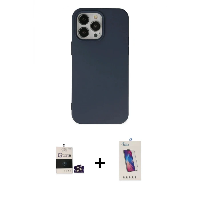ieg™ iPhone 14 Pro Max Kılıf Ahenk Serisi - Siyah Joko 5D Cam + Bilvis Titan Kamera Lens - GD