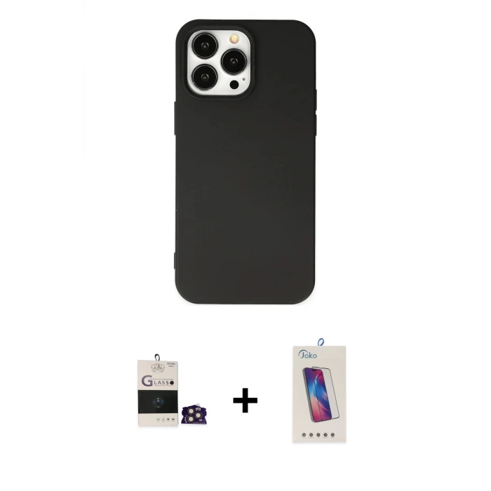ieg™ iPhone 14 Pro Max Kılıf Ahenk Serisi - Siyah Joko 5D Cam + Bilvis Titan Kamera Lens - GD