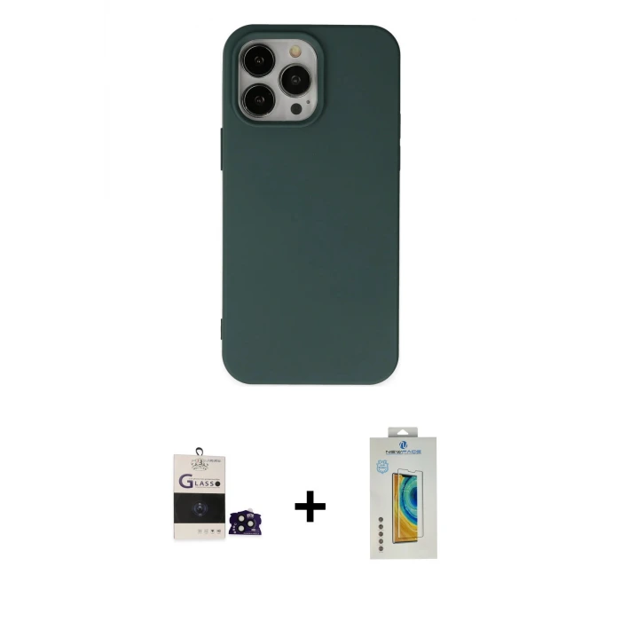 ieg™ iPhone 14 Pro Max Kılıf Ahenk Serisi - Siyah Polymer Nano Ekran Koruyucu + Bilvis Titan Kamera Lens - SH