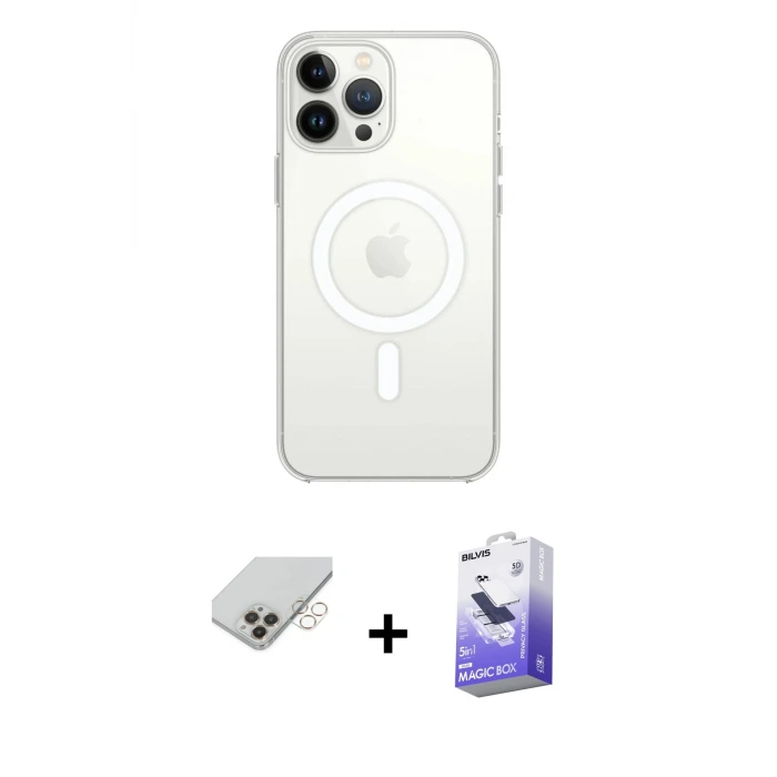 ieg™ iPhone 14 Pro Max Kılıf Ahenk Yansıma Prime - Siyah Bilvis 5in1 5D Magic Hayalet Cam Ekran Koruyucu + Band Metal Kamera Lens - GD