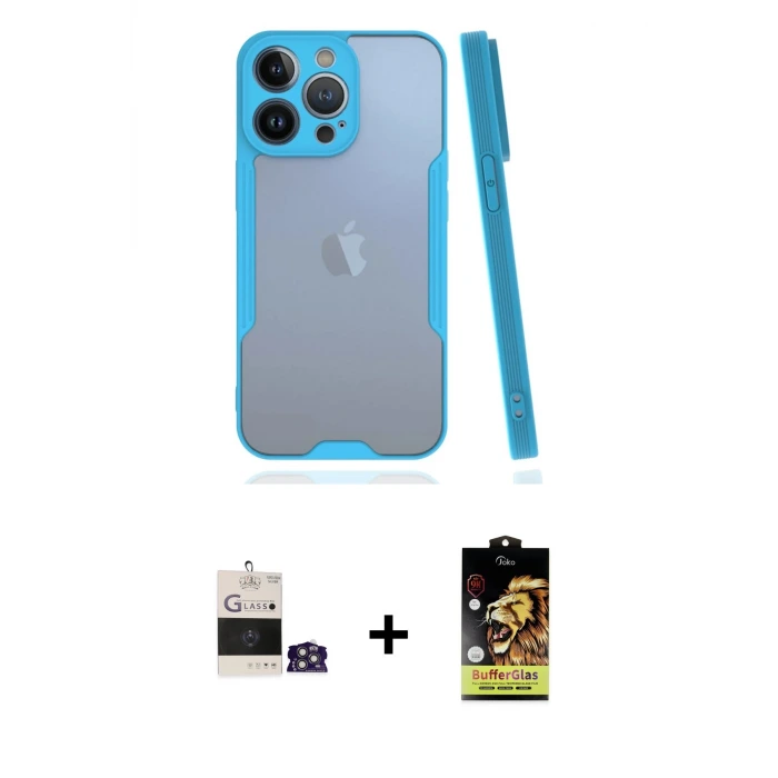 ieg™ iPhone 14 Pro Max Kılıf Atlas Asil Serisi - Siyah Buffer Cam Ekran Koruyucu + Bilvis Titan Kamera Lens - GS