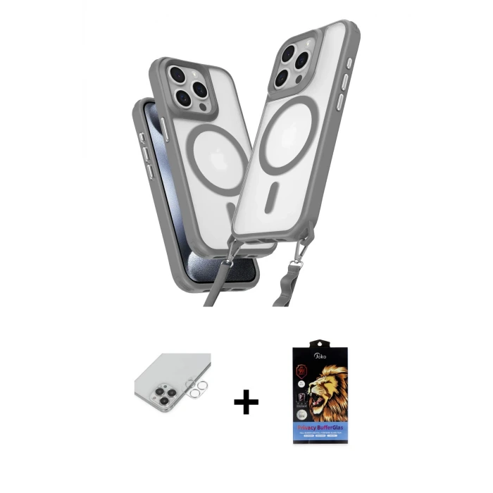 ieg™ iPhone 14 Pro Max Kılıf Atlas Doku Koleksiyonu - Siyah Buffer Hayalet Cam Ekran Koruyucu + Band Metal Kamera Lens - GS