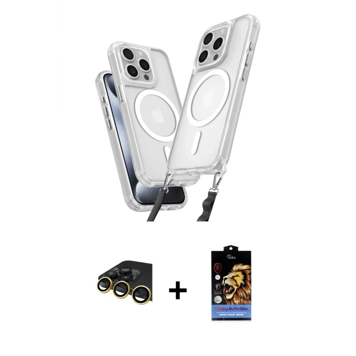 ieg™ iPhone 14 Pro Max Kılıf Atlas Doku Koleksiyonu - Siyah Buffer Hayalet Cam Ekran Koruyucu + Raze Metal Kamera Lens - GD