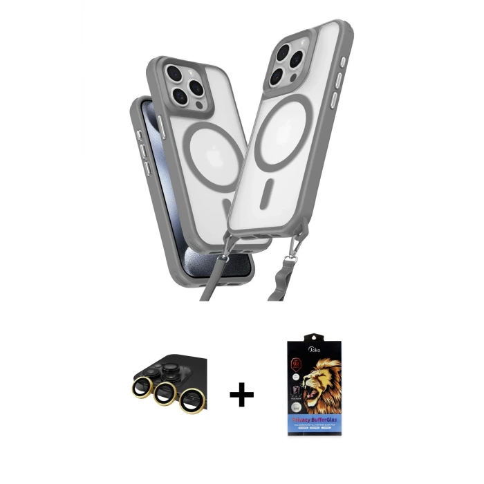 ieg™ iPhone 14 Pro Max Kılıf Atlas Doku Koleksiyonu - Siyah Buffer Hayalet Cam Ekran Koruyucu + Raze Metal Kamera Lens - GD