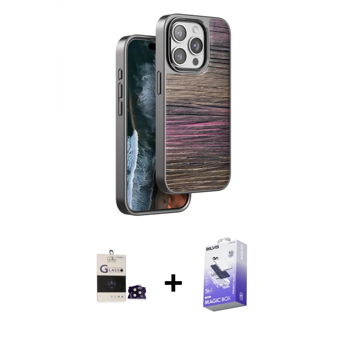 ieg™ iPhone 14 Pro Max Kılıf Atlas Minimal Özel Seri - Siyah Bilvis 5in1 5D Magic Hayalet Cam Ekran Koruyucu + Bilvis Titan Kamera Lens - SH