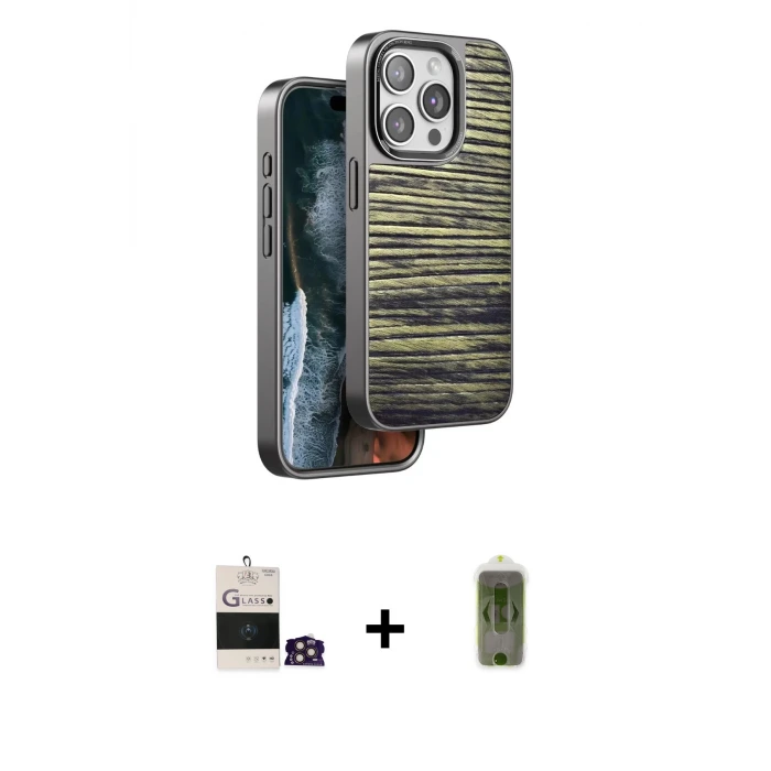 ieg™ iPhone 14 Pro Max Kılıf Atlas Minimal Özel Seri - Siyah Joko Magic 5D Hayalet Cam + Bilvis Titan Kamera Lens - GD