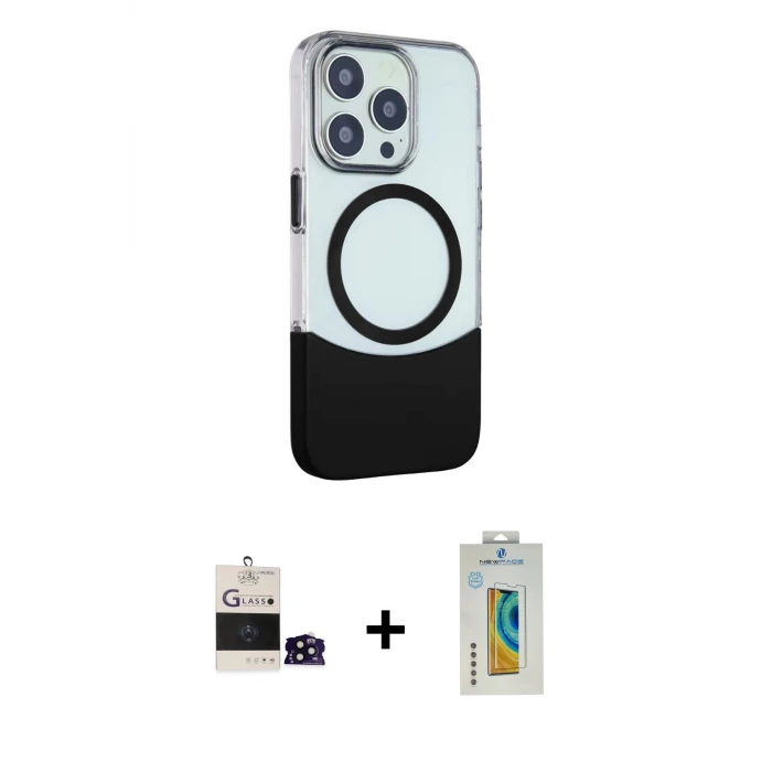 ieg™ iPhone 14 Pro Max Kılıf Çekirdek Asil Özel Seri - Siyah Polymer Nano Ekran Koruyucu + Bilvis Titan Kamera Lens - SH