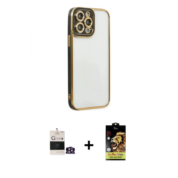 ieg™ iPhone 14 Pro Max Kılıf Çekirdek Klasik Serisi - Siyah Buffer Cam Ekran Koruyucu + Bilvis Titan Kamera Lens - GD