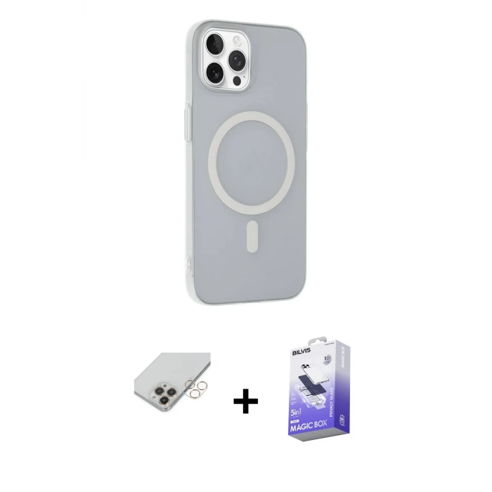 ieg™ iPhone 14 Pro Max Kılıf Çekirdek Modern Prime - Siyah Bilvis 5in1 5D Magic Hayalet Cam Ekran Koruyucu + Band Metal Kamera Lens - GD