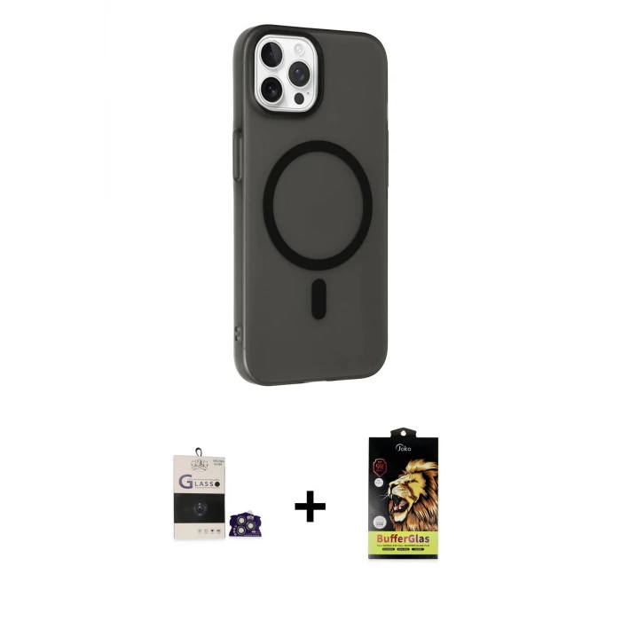 ieg™ iPhone 14 Pro Max Kılıf Çekirdek Modern Prime - Siyah Buffer Cam Ekran Koruyucu + Bilvis Titan Kamera Lens - GS