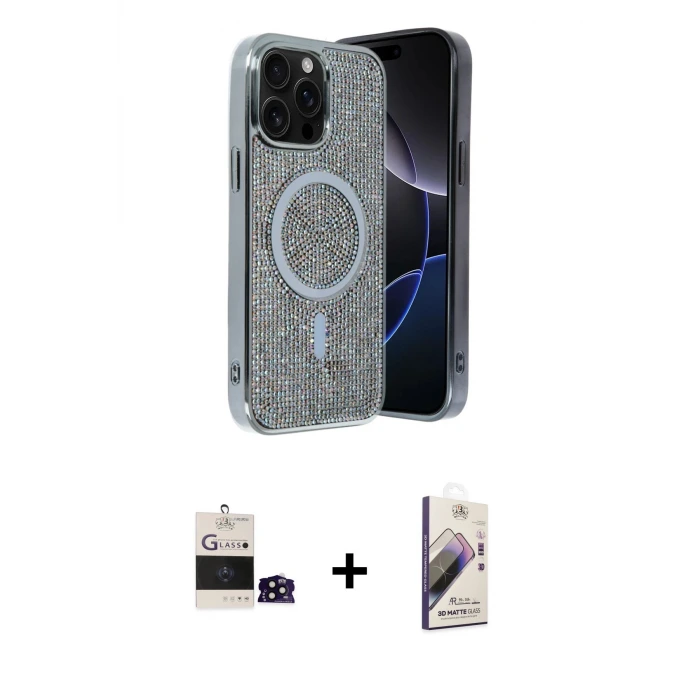 ieg™ iPhone 14 Pro Max Kılıf Eksen Çizgi - Siyah Bilvis 3D Mat Cam Ekran Koruyucu + Bilvis Titan Kamera Lens - SH