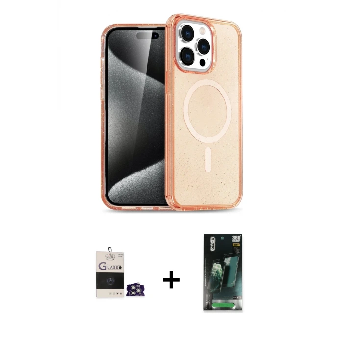 ieg™ iPhone 14 Pro Max Kılıf Eksen Doku Koleksiyonu - Şeffaf 360 Full Body Arka Koruyucu + Bilvis Titan Kamera Lens - GS