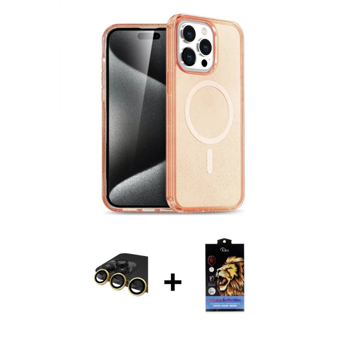 ieg™ iPhone 14 Pro Max Kılıf Eksen Doku Koleksiyonu - Siyah Buffer Hayalet Cam Ekran Koruyucu + Raze Metal Kamera Lens - GD