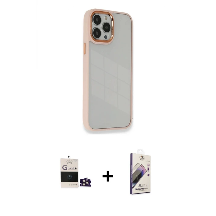 ieg™ iPhone 14 Pro Max Kılıf Eksen Doku Prime - Siyah Bilvis 3D Mat Cam Ekran Koruyucu + Bilvis Titan Kamera Lens - GD