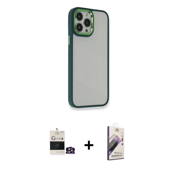 ieg™ iPhone 14 Pro Max Kılıf Eksen Doku Prime - Siyah Bilvis 3D Mat Cam Ekran Koruyucu + Bilvis Titan Kamera Lens - GD