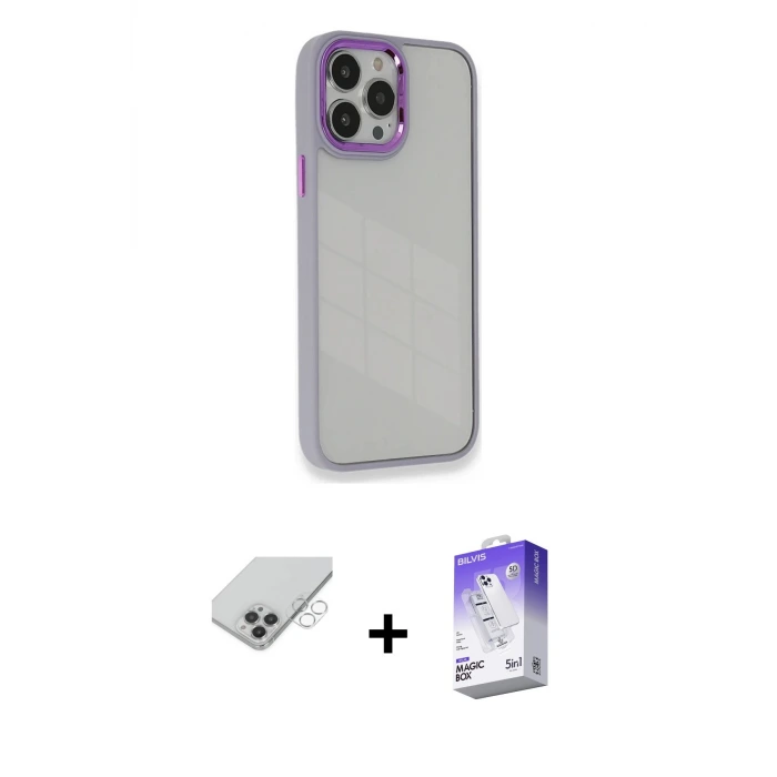 ieg™ iPhone 14 Pro Max Kılıf Eksen Doku Prime - Siyah Bilvis 5in1 3D Magic Cam Ekran Koruyucu + Band Metal Kamera Lens - GS