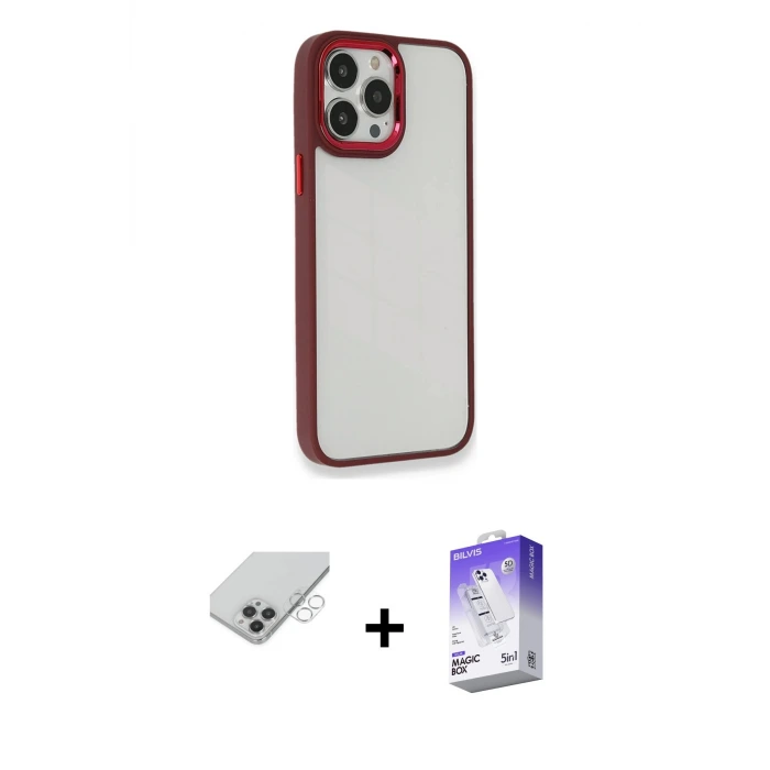 ieg™ iPhone 14 Pro Max Kılıf Eksen Doku Prime - Siyah Bilvis 5in1 3D Magic Cam Ekran Koruyucu + Band Metal Kamera Lens - GS