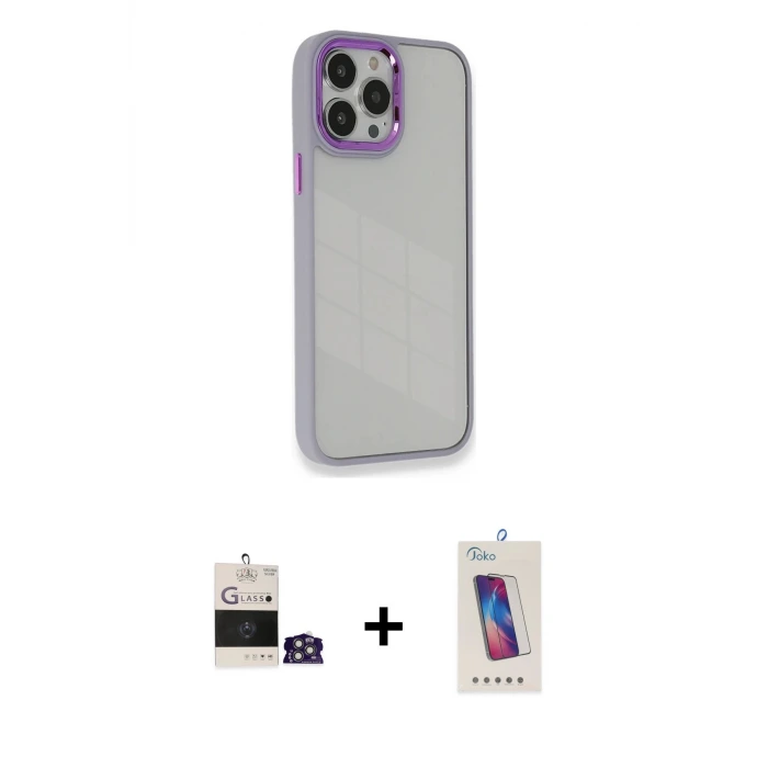ieg™ iPhone 14 Pro Max Kılıf Eksen Doku Prime - Siyah Joko 5D Cam + Bilvis Titan Kamera Lens - GS