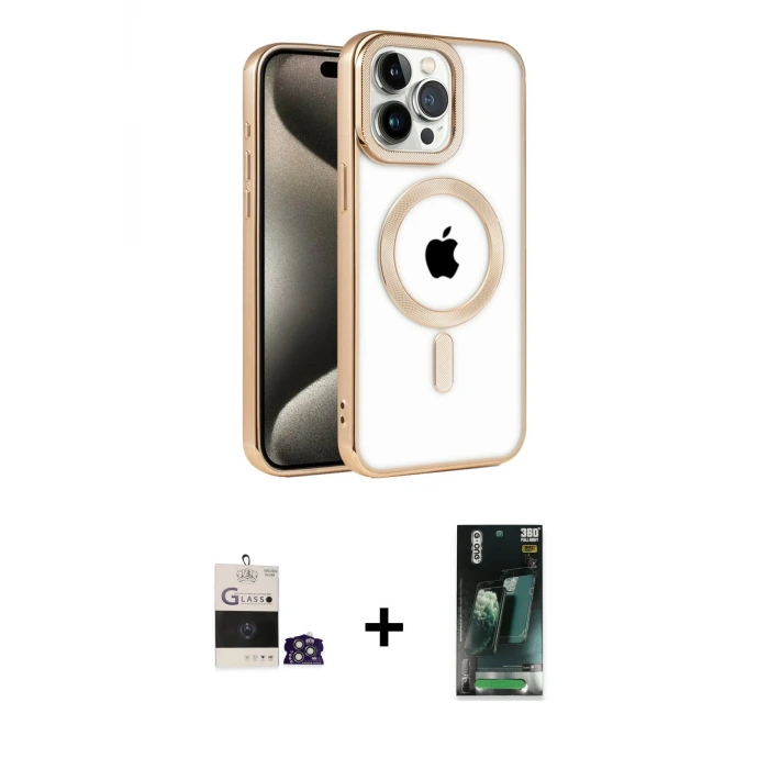 ieg™ iPhone 14 Pro Max Kılıf Eksen Form Koleksiyonu - Şeffaf 360 Full Body Arka Koruyucu + Bilvis Titan Kamera Lens - GS