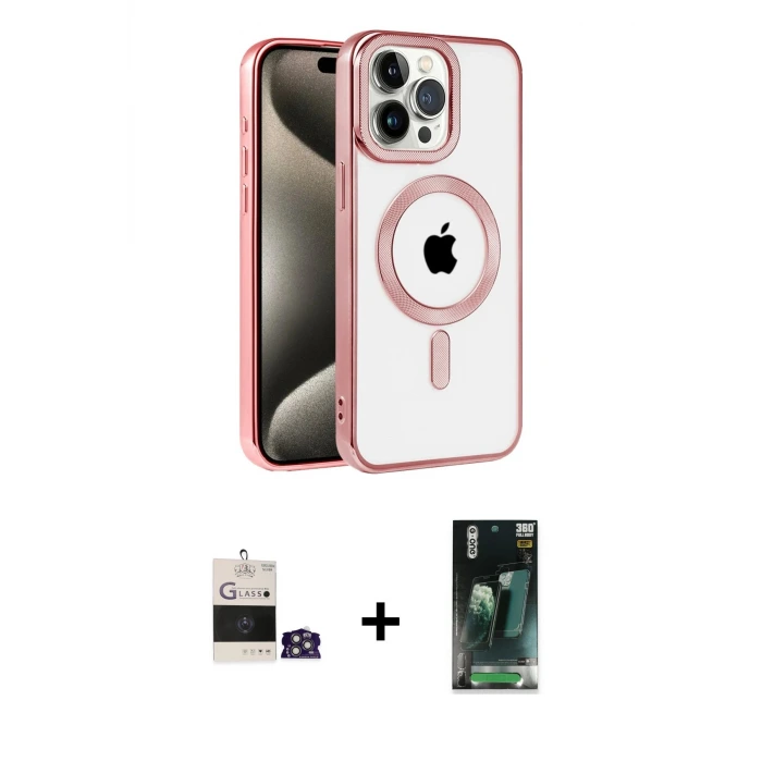 ieg™ iPhone 14 Pro Max Kılıf Eksen Form Koleksiyonu - Şeffaf 360 Full Body Arka Koruyucu + Bilvis Titan Kamera Lens - GS