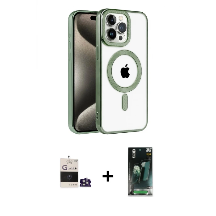 ieg™ iPhone 14 Pro Max Kılıf Eksen Form Koleksiyonu - Şeffaf 360 Full Body Arka Koruyucu + Bilvis Titan Kamera Lens - GS