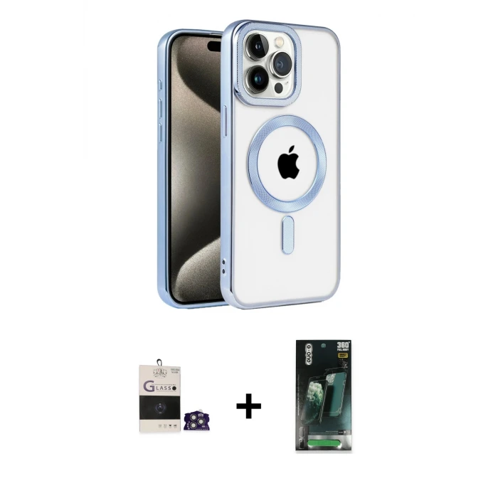ieg™ iPhone 14 Pro Max Kılıf Eksen Form Koleksiyonu - Şeffaf 360 Full Body Arka Koruyucu + Bilvis Titan Kamera Lens - GS