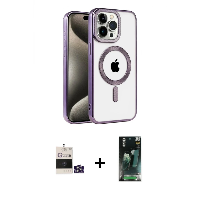ieg™ iPhone 14 Pro Max Kılıf Eksen Form Koleksiyonu - Şeffaf 360 Full Body Arka Koruyucu + Bilvis Titan Kamera Lens - GS