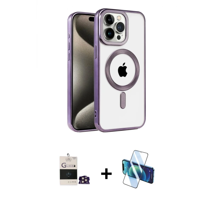 ieg™ iPhone 14 Pro Max Kılıf Eksen Form Koleksiyonu - Siyah 3D Antistatik Cam Ekran Koruyucu + Bilvis Titan Kamera Lens - GD