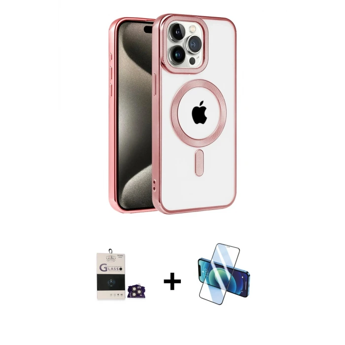 ieg™ iPhone 14 Pro Max Kılıf Eksen Form Koleksiyonu - Siyah 3D Antistatik Cam Ekran Koruyucu + Bilvis Titan Kamera Lens - GD