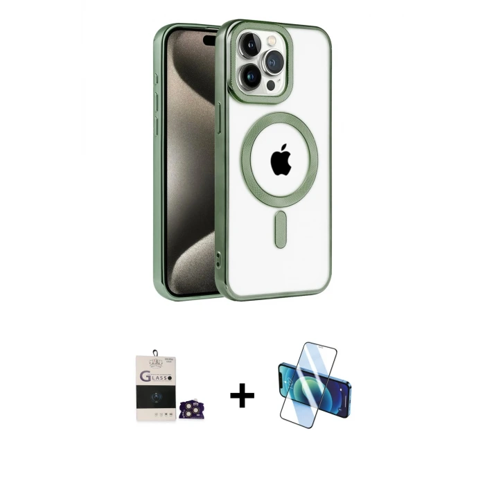 ieg™ iPhone 14 Pro Max Kılıf Eksen Form Koleksiyonu - Siyah 3D Antistatik Cam Ekran Koruyucu + Bilvis Titan Kamera Lens - GD