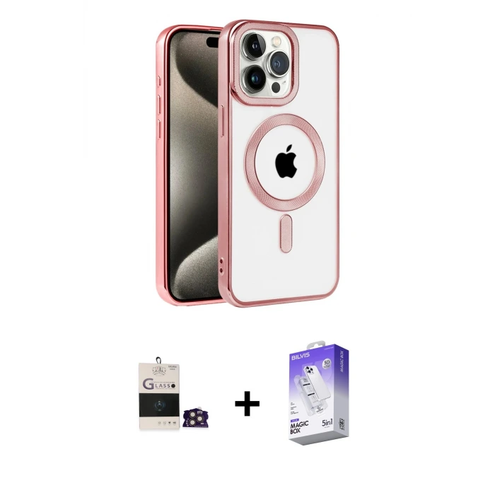 ieg™ iPhone 14 Pro Max Kılıf Eksen Form Koleksiyonu - Siyah Bilvis 5in1 3D Magic Cam Ekran Koruyucu + Bilvis Titan Kamera Lens - GD