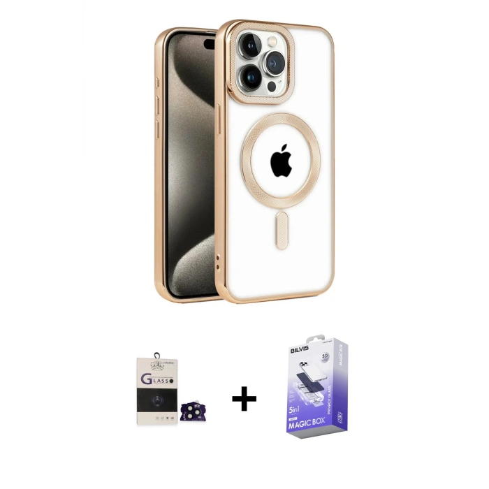 ieg™ iPhone 14 Pro Max Kılıf Eksen Form Koleksiyonu - Siyah Bilvis 5in1 5D Magic Hayalet Cam Ekran Koruyucu + Bilvis Titan Kamera Lens - SH
