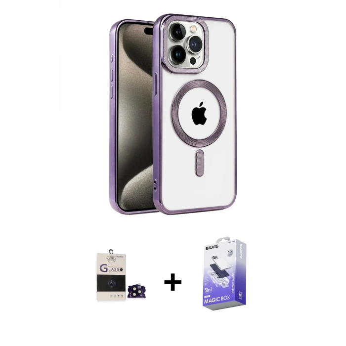 ieg™ iPhone 14 Pro Max Kılıf Eksen Form Koleksiyonu - Siyah Bilvis 5in1 5D Magic Hayalet Cam Ekran Koruyucu + Bilvis Titan Kamera Lens - SH