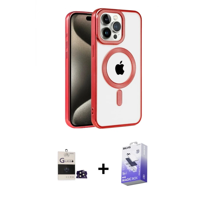 ieg™ iPhone 14 Pro Max Kılıf Eksen Form Koleksiyonu - Siyah Bilvis 5in1 5D Magic Hayalet Cam Ekran Koruyucu + Bilvis Titan Kamera Lens - SH
