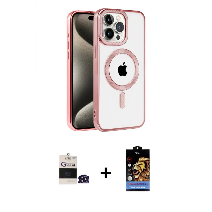 ieg™ iPhone 14 Pro Max Kılıf Eksen Form Koleksiyonu - Siyah Buffer Hayalet Cam Ekran Koruyucu + Bilvis Titan Kamera Lens - DNMR