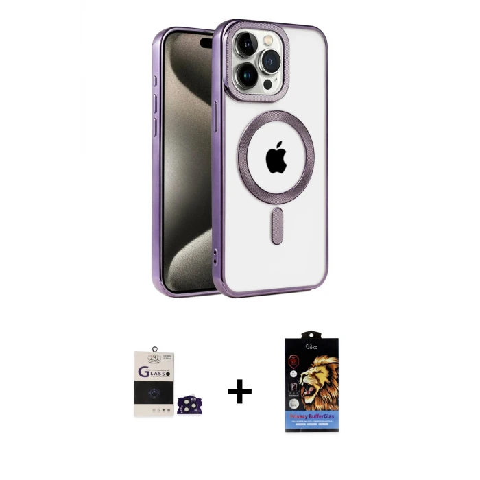 ieg™ iPhone 14 Pro Max Kılıf Eksen Form Koleksiyonu - Siyah Buffer Hayalet Cam Ekran Koruyucu + Bilvis Titan Kamera Lens - DNMR