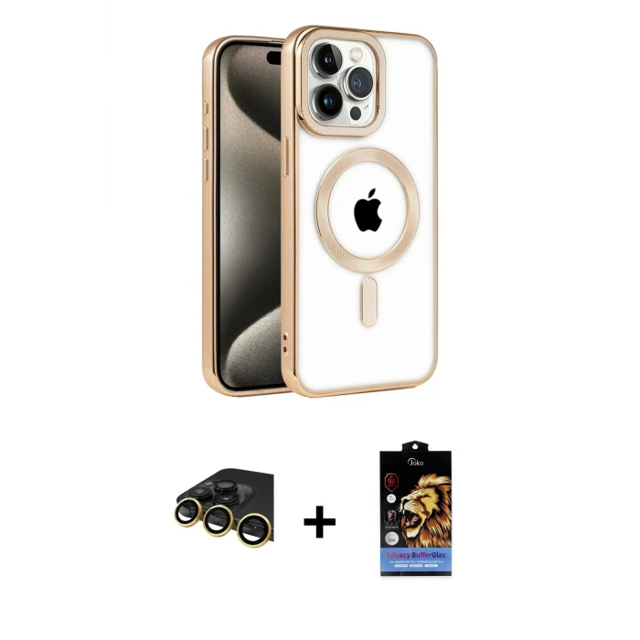 ieg™ iPhone 14 Pro Max Kılıf Eksen Form Koleksiyonu - Siyah Buffer Hayalet Cam Ekran Koruyucu + Raze Metal Kamera Lens - GD