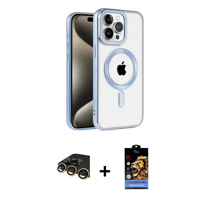 ieg™ iPhone 14 Pro Max Kılıf Eksen Form Koleksiyonu - Siyah Buffer Hayalet Cam Ekran Koruyucu + Raze Metal Kamera Lens - GD