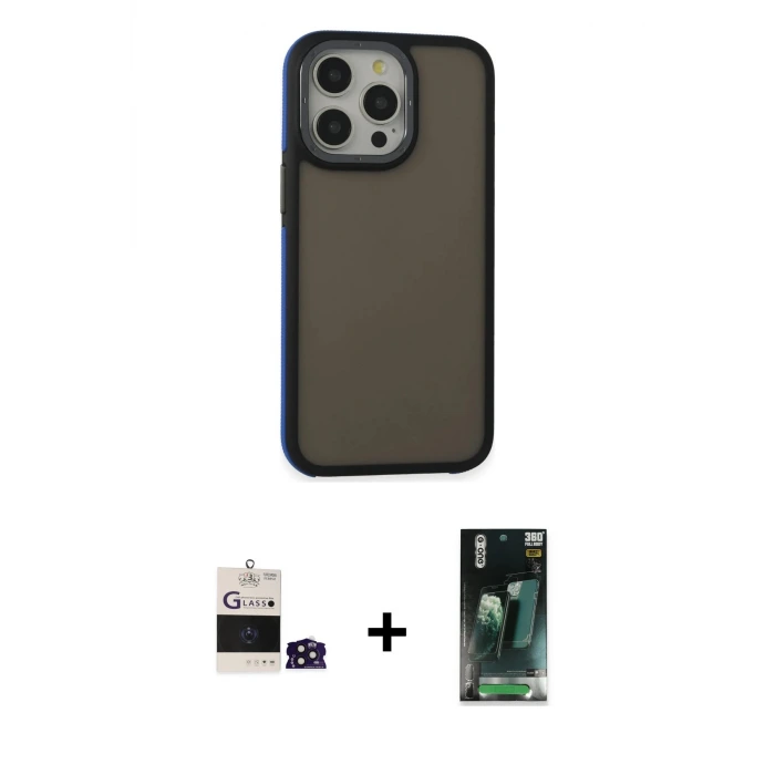 ieg™ iPhone 14 Pro Max Kılıf Eksen Işık - Şeffaf 360 Full Body Arka Koruyucu + Bilvis Titan Kamera Lens - DNMR