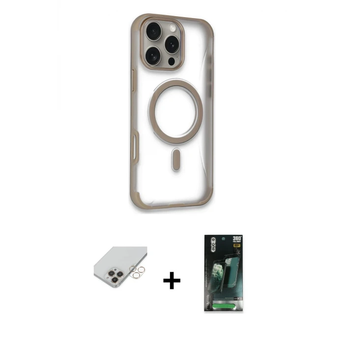 ieg™ iPhone 14 Pro Max Kılıf Eksen Klasik Koleksiyonu - Siyah 360 Mat Full Body Arka Koruyucu + Band Metal Kamera Lens - GD
